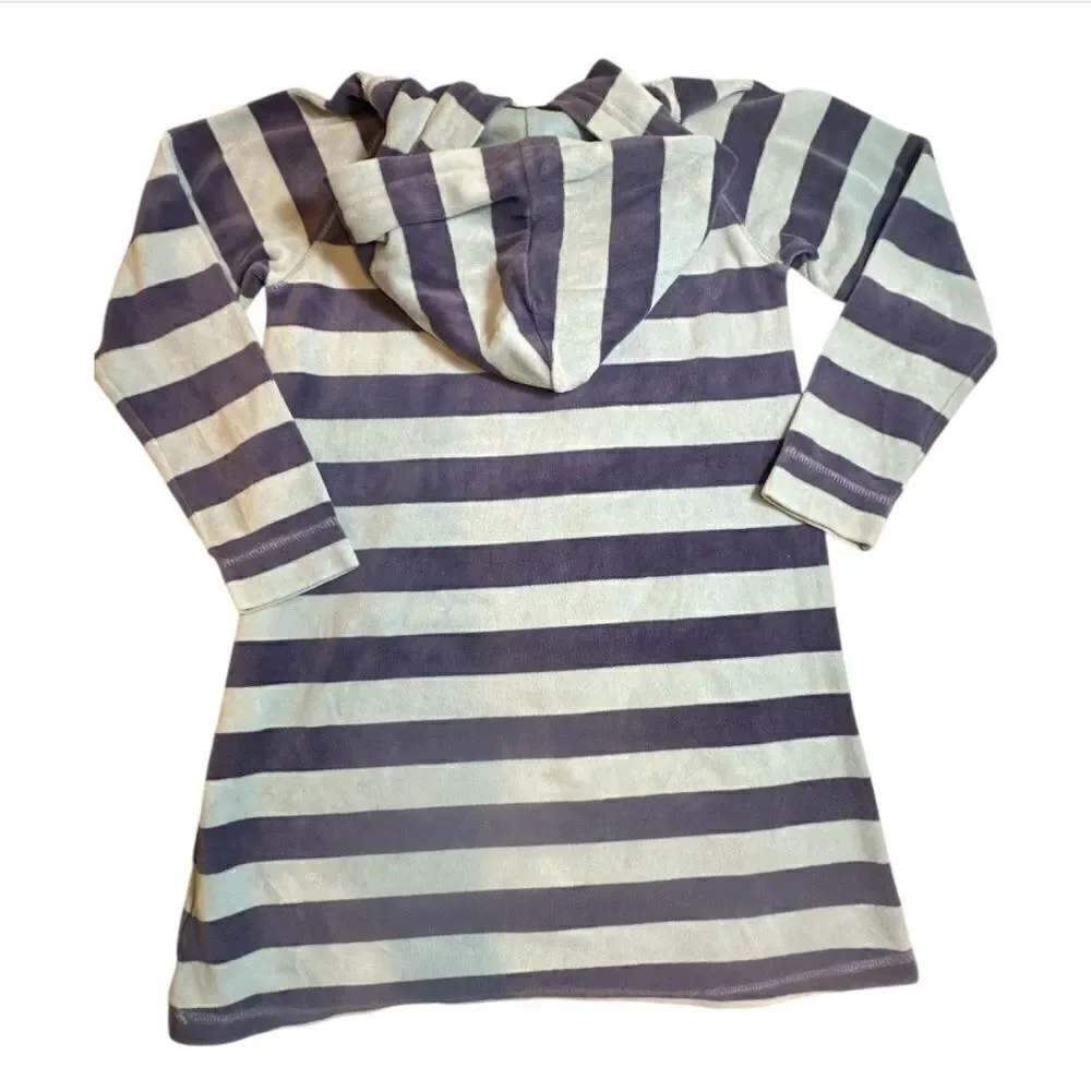 Mini Boden Striped Soft Velour Toweling Hoodie Dress Unisex Size 7-8